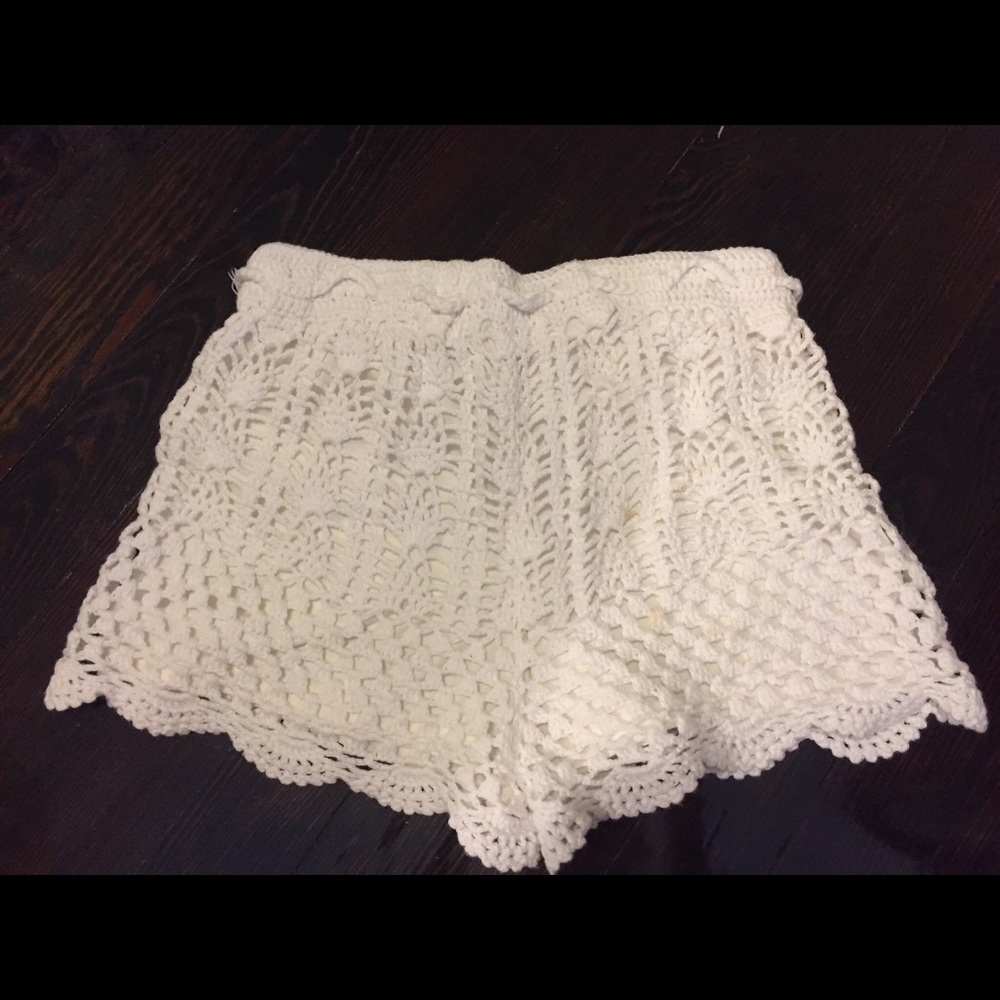 White Cotton Crochet Shorts